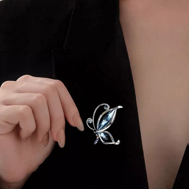 Spilla da donna con strass di cristallo blu a forma di farfalla