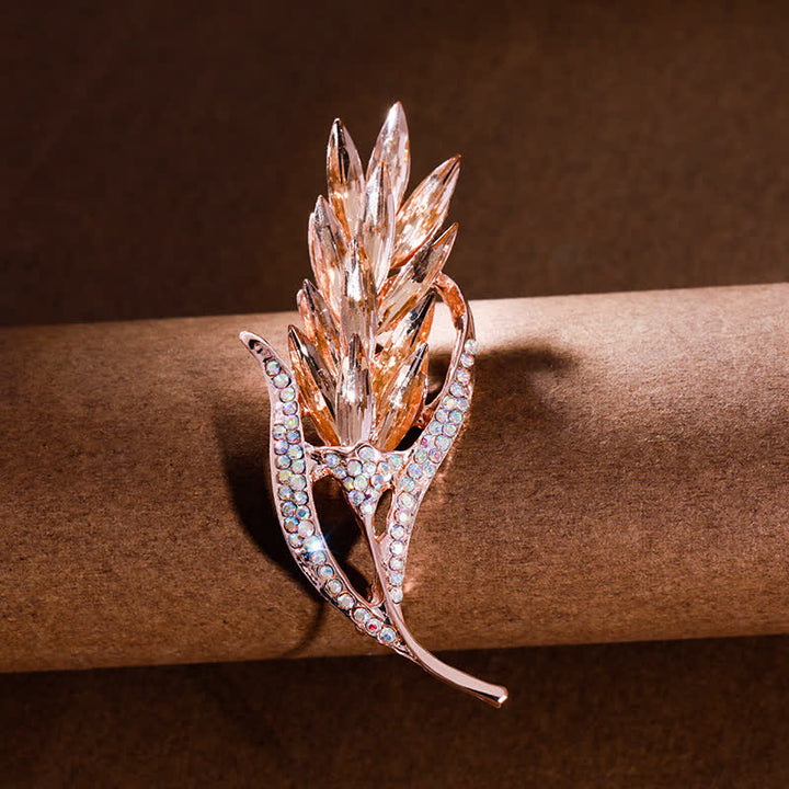 Spilla da donna con spiga di grano dorata e strass