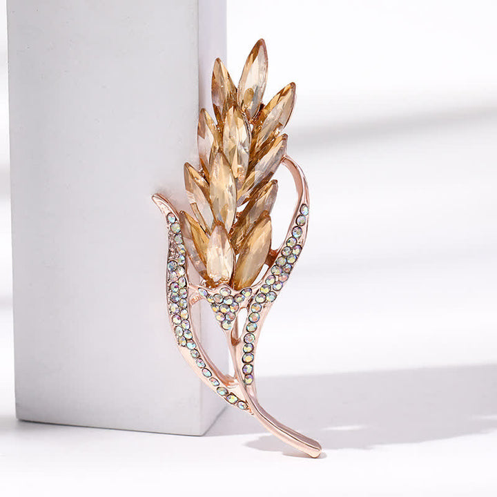Spilla da donna con spiga di grano dorata e strass