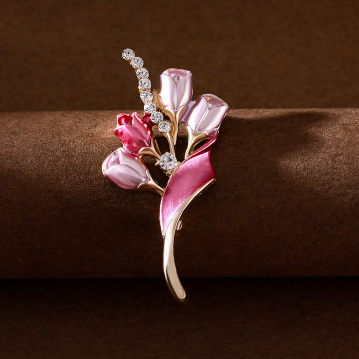 Spilla elegante da donna in smalto dorato a forma di tulipano