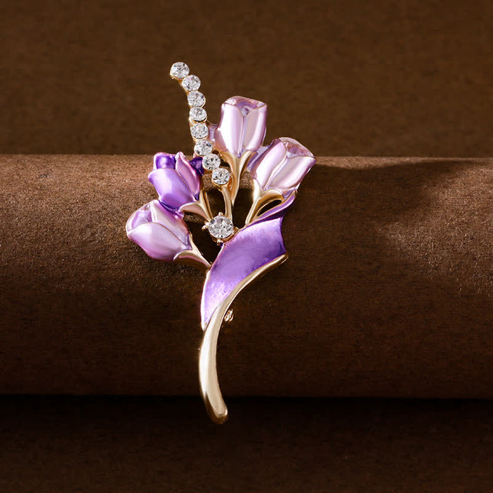 Spilla elegante da donna in smalto dorato a forma di tulipano