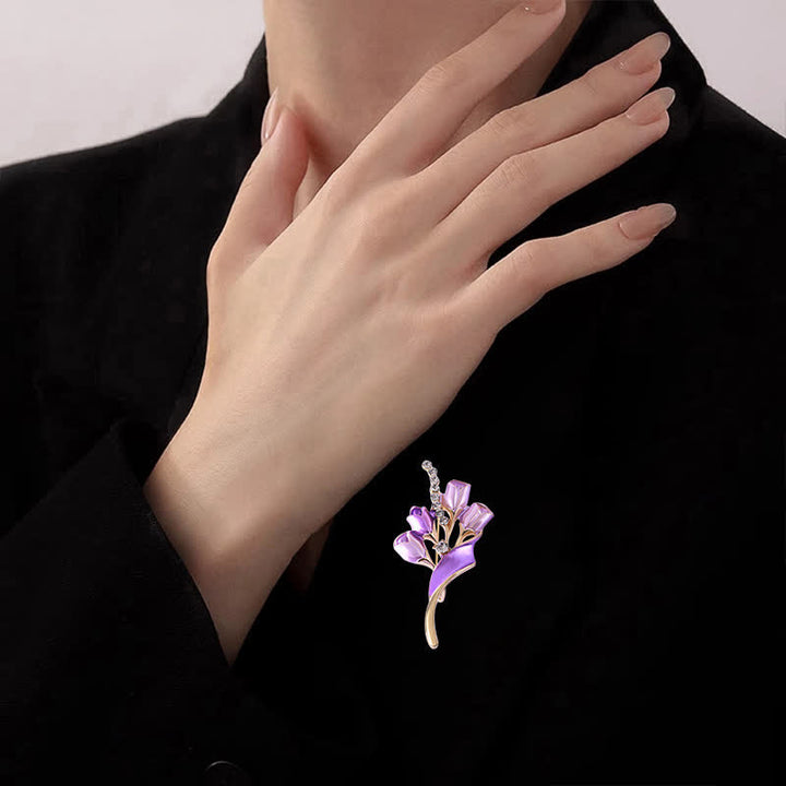 Spilla elegante da donna in smalto dorato a forma di tulipano
