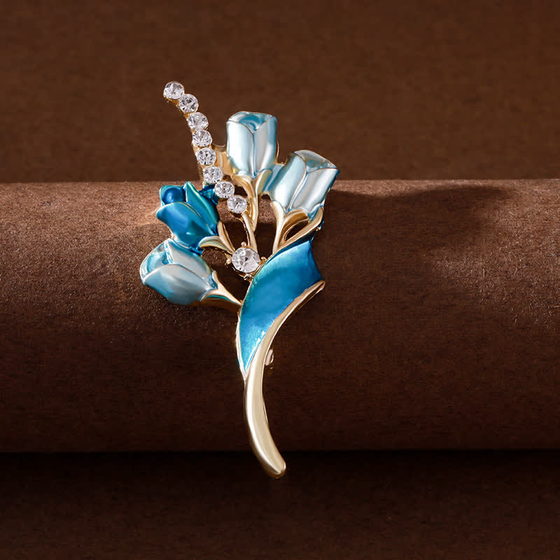 Spilla elegante da donna in smalto dorato a forma di tulipano