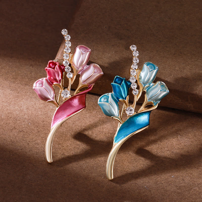 Spilla elegante da donna in smalto dorato a forma di tulipano