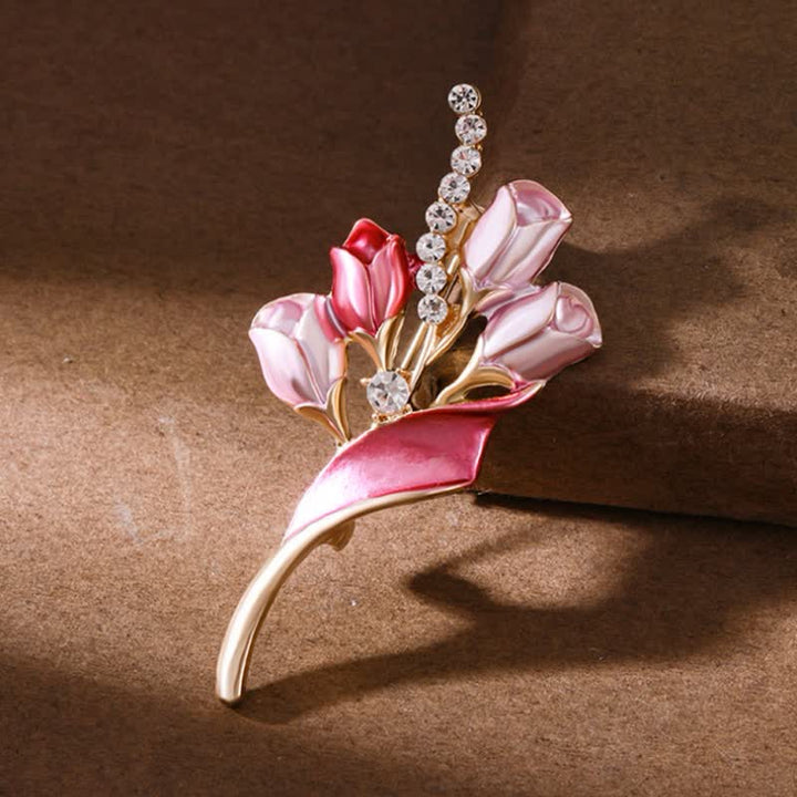 Spilla elegante da donna in smalto dorato a forma di tulipano