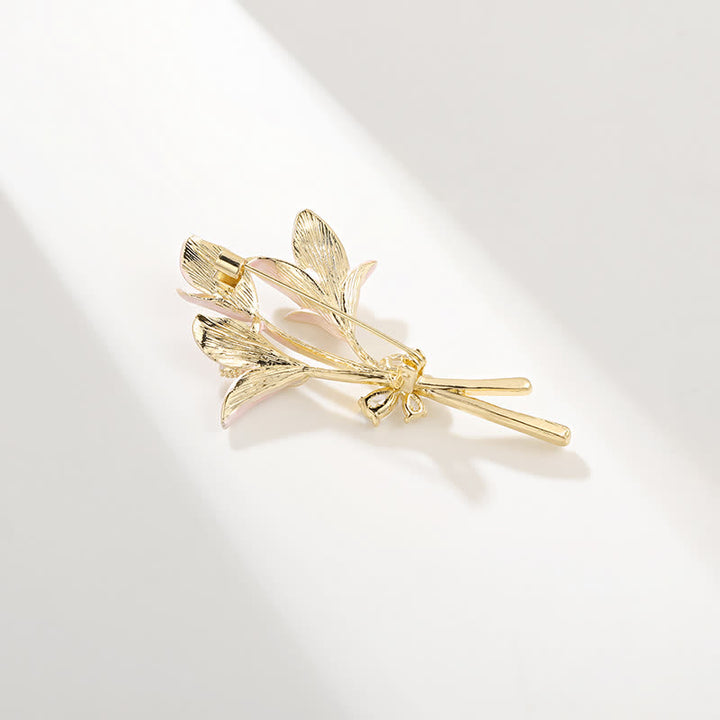 Spilla da donna con fiore di giglio rosa e zircone smaltato