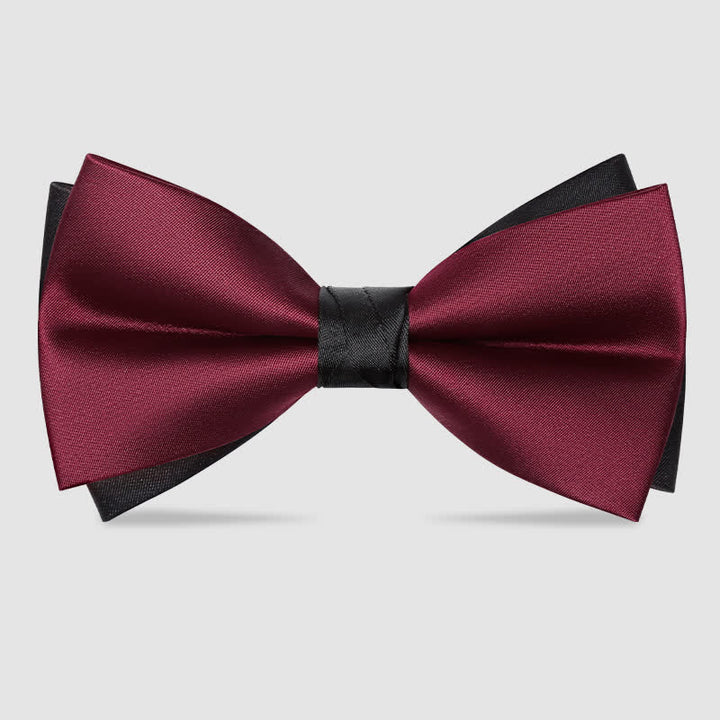 Papillon da sposo da uomo rosso e nero a doppio strato - Borgogna e Nero - image 2
