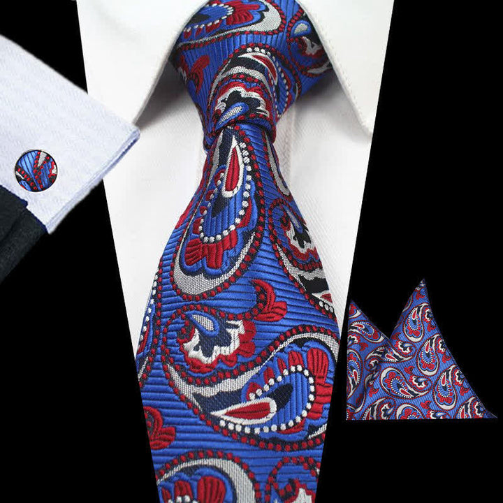 Set di 3 cravatte da uomo con motivo Paisley blu royal e rosso