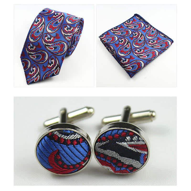 Set di 3 cravatte da uomo con motivo Paisley blu royal e rosso