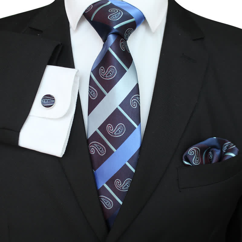 Set di 3 cravatte a righe con motivo misto Paisley da uomo