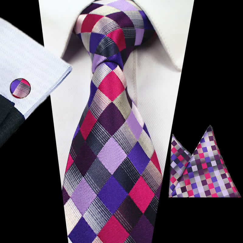 Set di 3 cravatte a scacchi viola e grigie da uomo - Viola - image 0