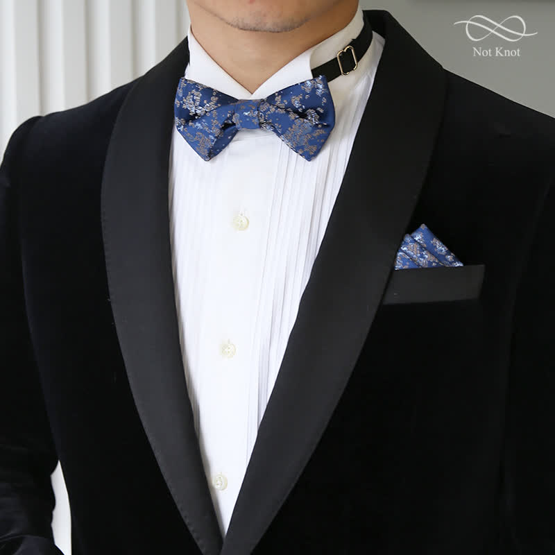 Papillon da uomo con stampa floreale blu delicato