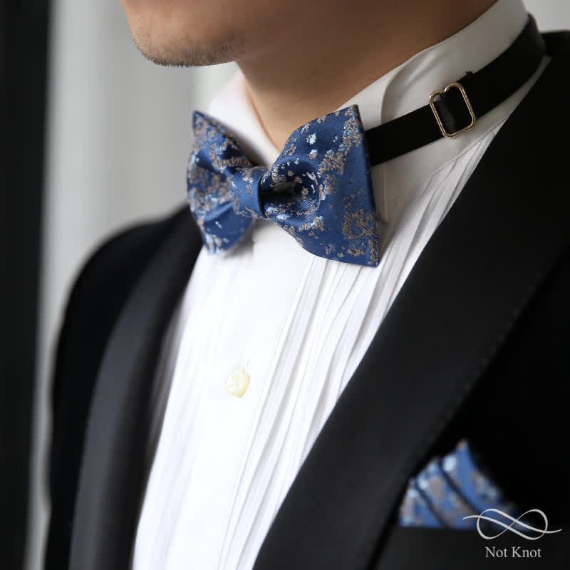 Papillon da uomo con stampa floreale blu delicato