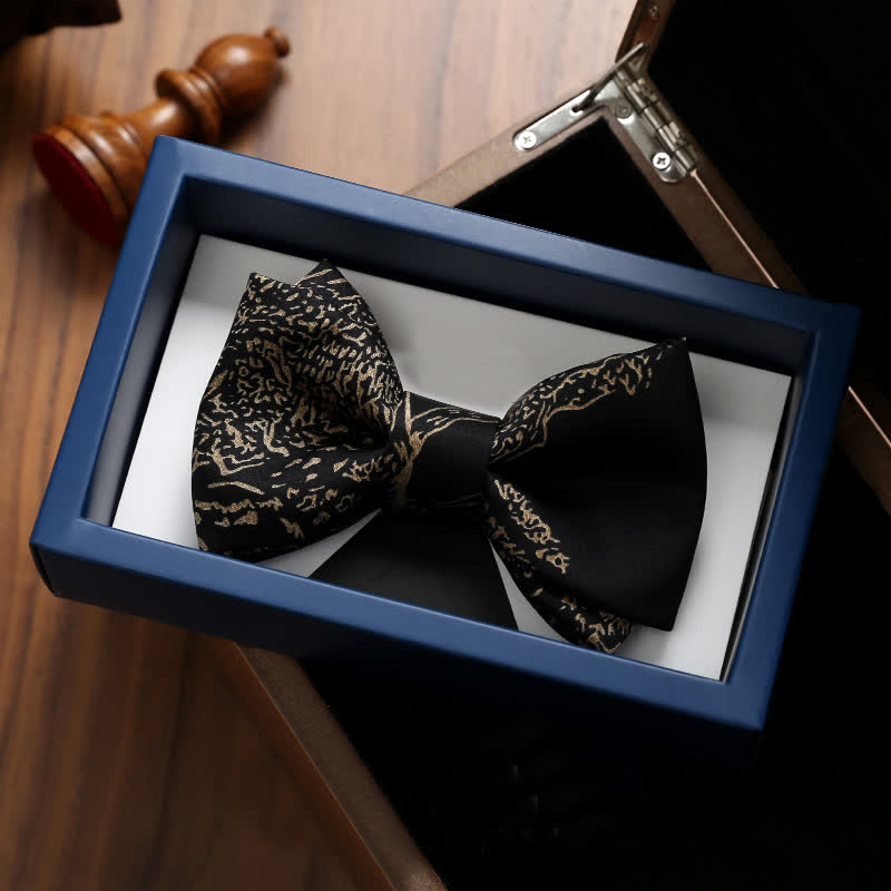 Papillon da sposo da uomo con pittura dorata e nera - Nero - image 0
