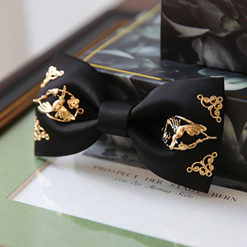 1 pezzo di papillon con decorazioni floreali e uccelli in metallo dorato da uomo - image 8
