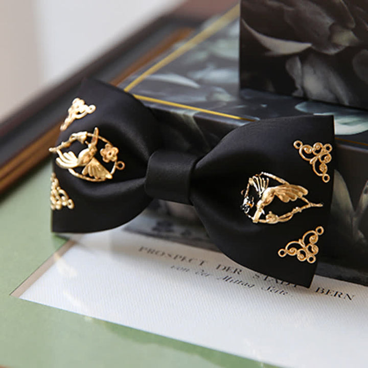 1 pezzo di papillon con decorazioni floreali e uccelli in metallo dorato da uomo - image 8