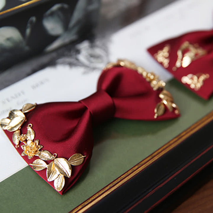 1 pezzo di papillon con decorazioni floreali e uccelli in metallo dorato da uomo - image 5