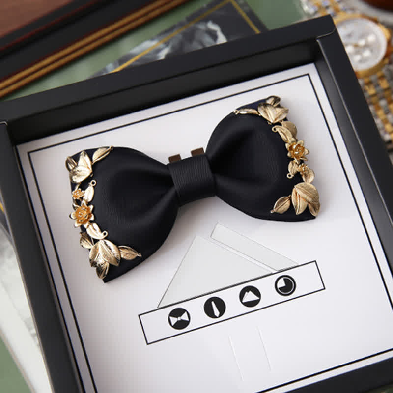 1 pezzo di papillon con decorazioni floreali e uccelli in metallo dorato da uomo - Nero - Stile n. 2 - image 10