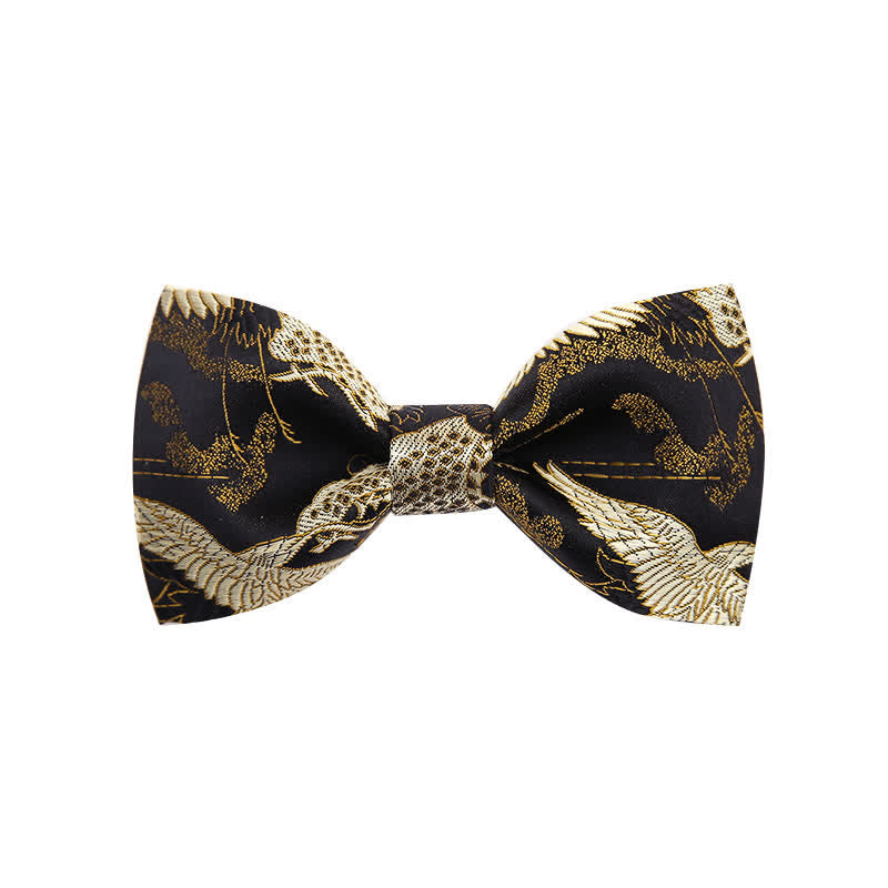 Papillon di lusso da uomo in jacquard con motivo gru dorato