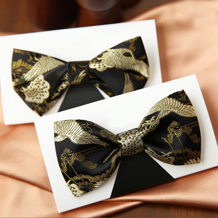 Papillon di lusso da uomo in jacquard con motivo gru dorato