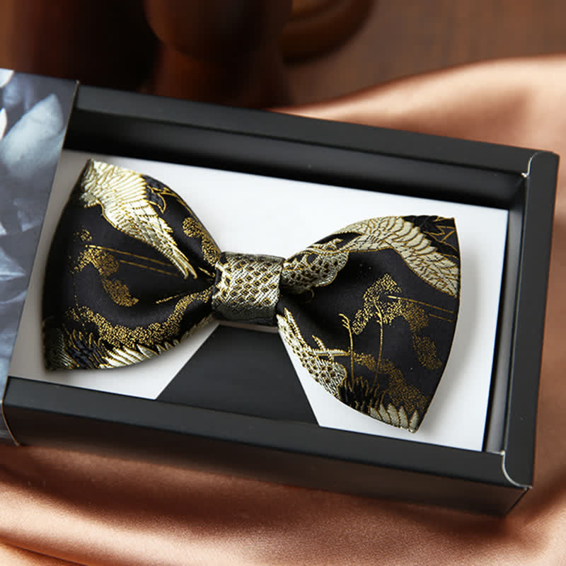Papillon di lusso da uomo in jacquard con motivo gru dorato