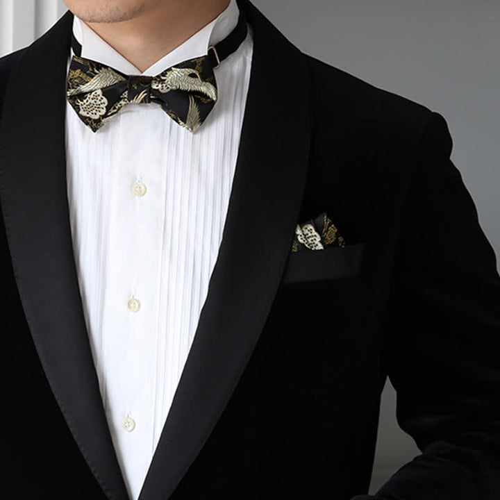 Papillon di lusso da uomo in jacquard con motivo gru dorato