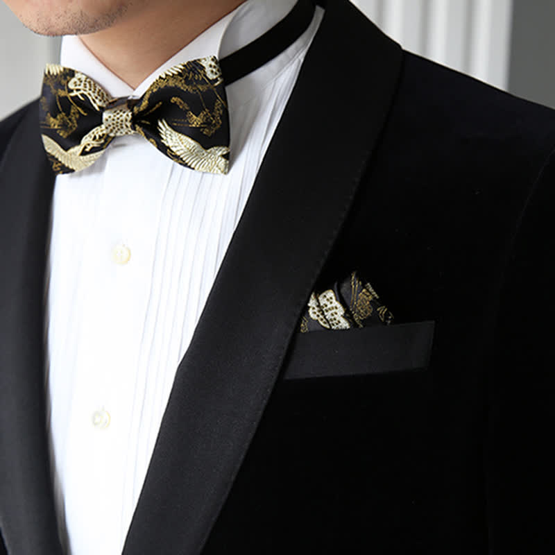 Papillon di lusso da uomo in jacquard con motivo gru dorato