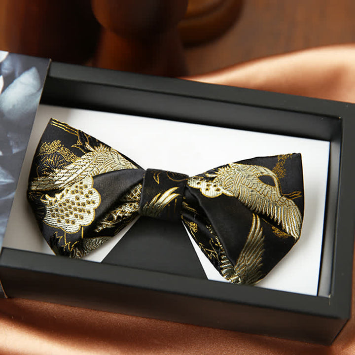 Papillon di lusso da uomo in jacquard con motivo gru dorato