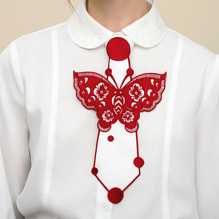 Cravatta con cerniera e ricamo a farfalla da donna - Rosso - image 0