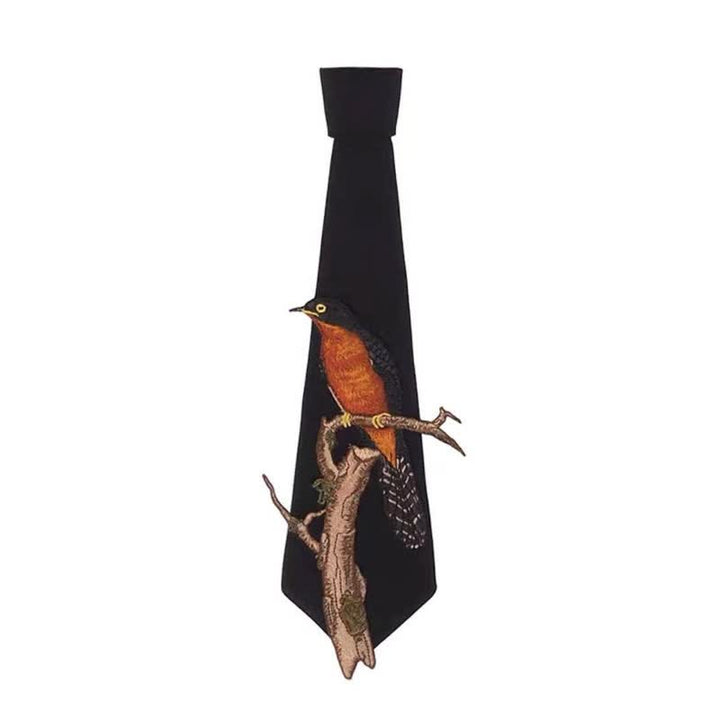 Cravatta con cerniera ricamata con uccello su un ramo da donna - image 4