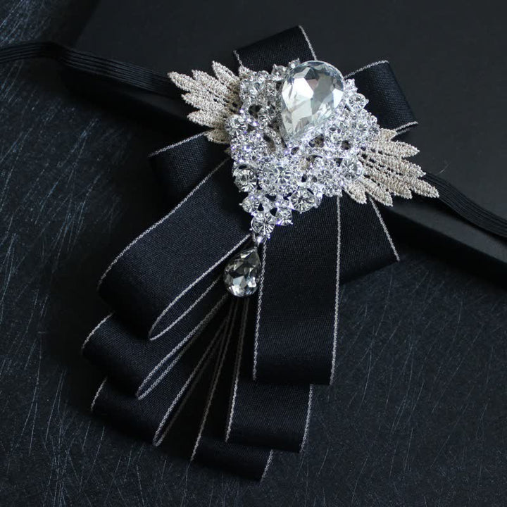 Cravatta a farfalla con nastro pendente in strass di cristallo retrò - Bordo nero - image 22