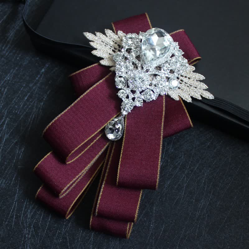Cravatta a farfalla con nastro pendente in strass di cristallo retrò - Bordo bordeaux - image 24