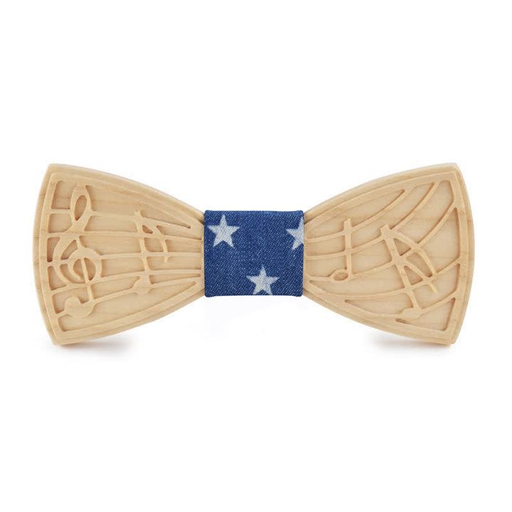 Papillon in legno con incisione musicale da uomo - Stile n. 1 - Stella Blu - image 8