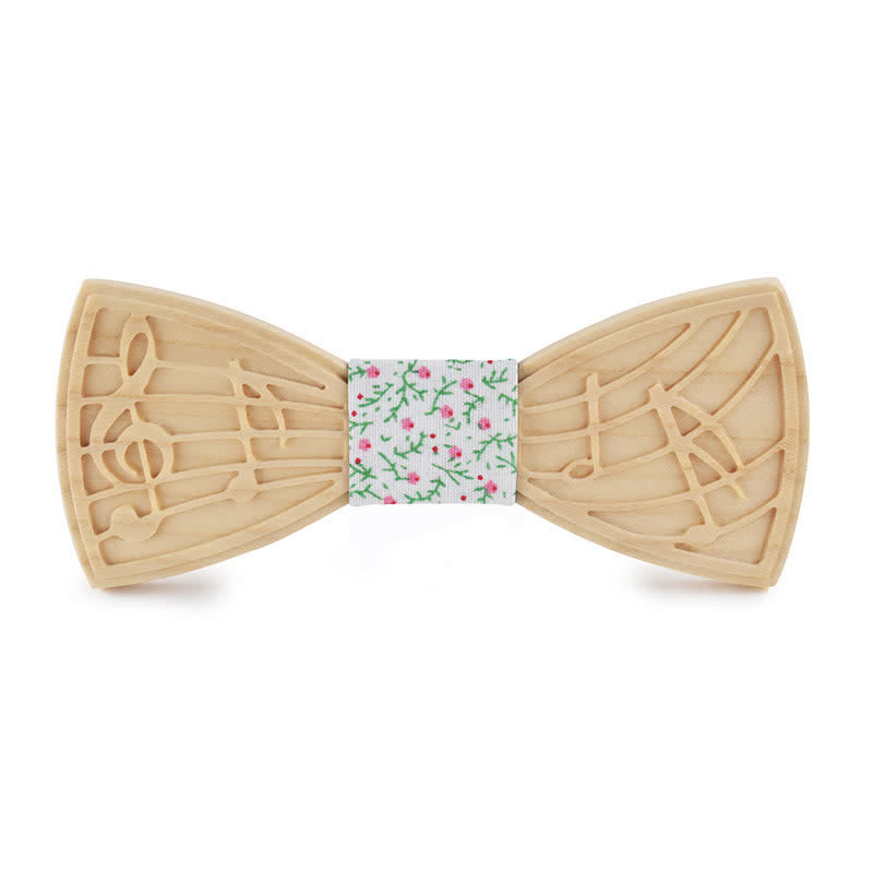 Papillon in legno con incisione musicale da uomo - Stile n. 1 - Fiore bianco - image 14