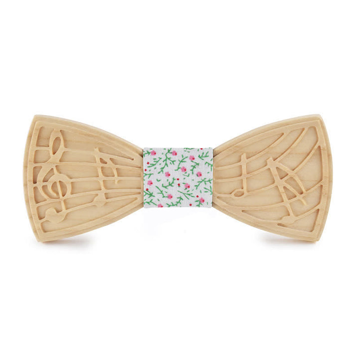 Papillon in legno con incisione musicale da uomo - Stile n. 1 - Fiore bianco - image 14