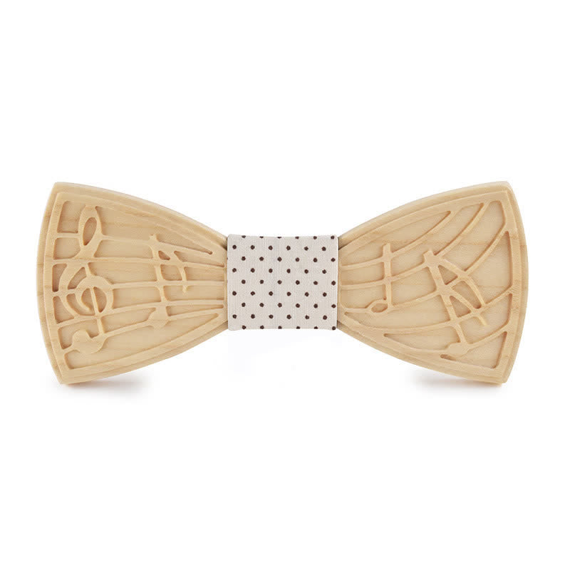 Papillon in legno con incisione musicale da uomo - Stile n. 1 - Bianco a pois - image 6