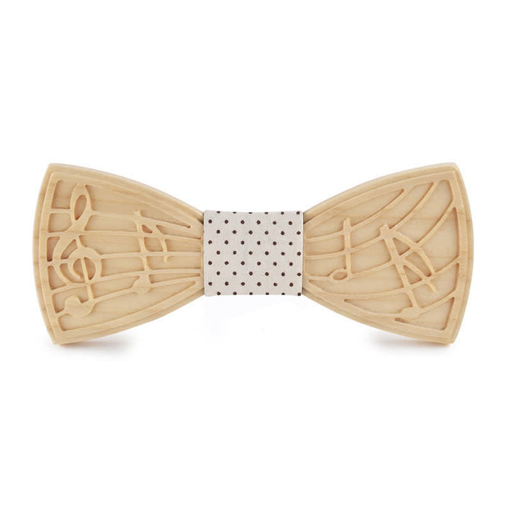 Papillon in legno con incisione musicale da uomo - Stile n. 1 - Bianco a pois - image 6