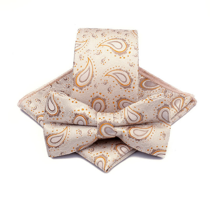 Set di 3 cravatte casual con papillon e fiori di anacardi da uomo