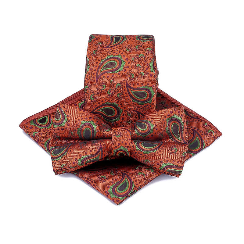 Set di 3 cravatte casual con papillon e fiori di anacardi da uomo