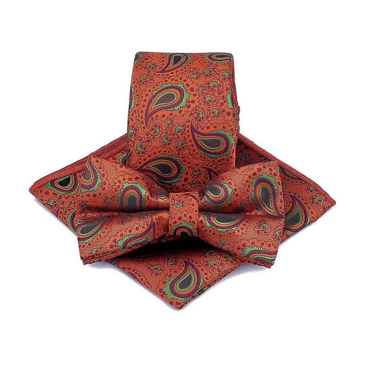Set di 3 cravatte casual con papillon e fiori di anacardi da uomo