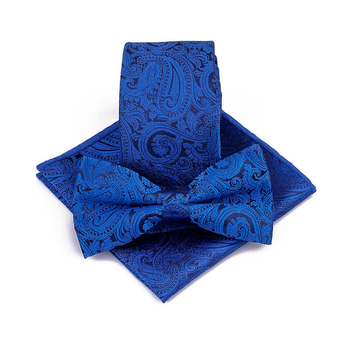 Set di 3 cravatte e papillon da sposo con motivo Paisley da uomo