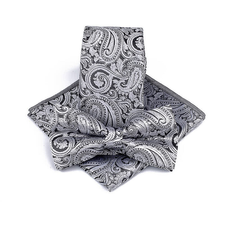 Set di 3 cravatte e papillon da sposo con motivo Paisley da uomo - Grigio - image 0