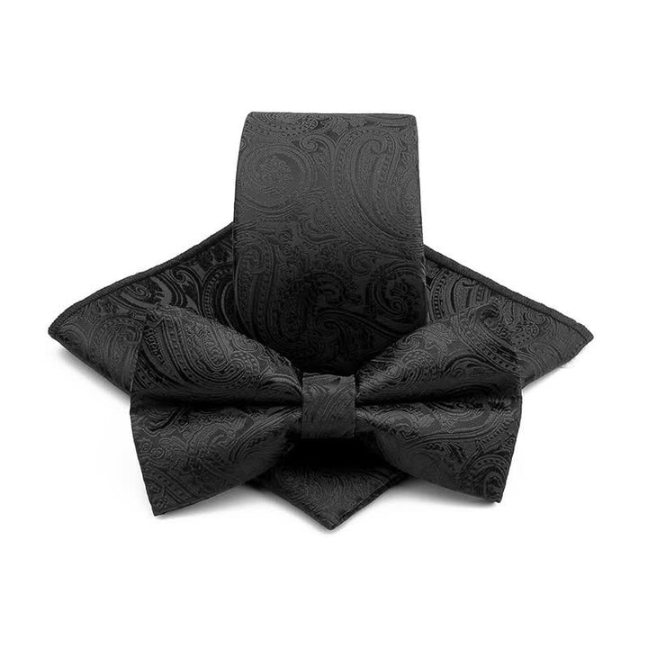 Set di 3 cravatte e papillon da sposo con motivo Paisley da uomo - Nero - image 4