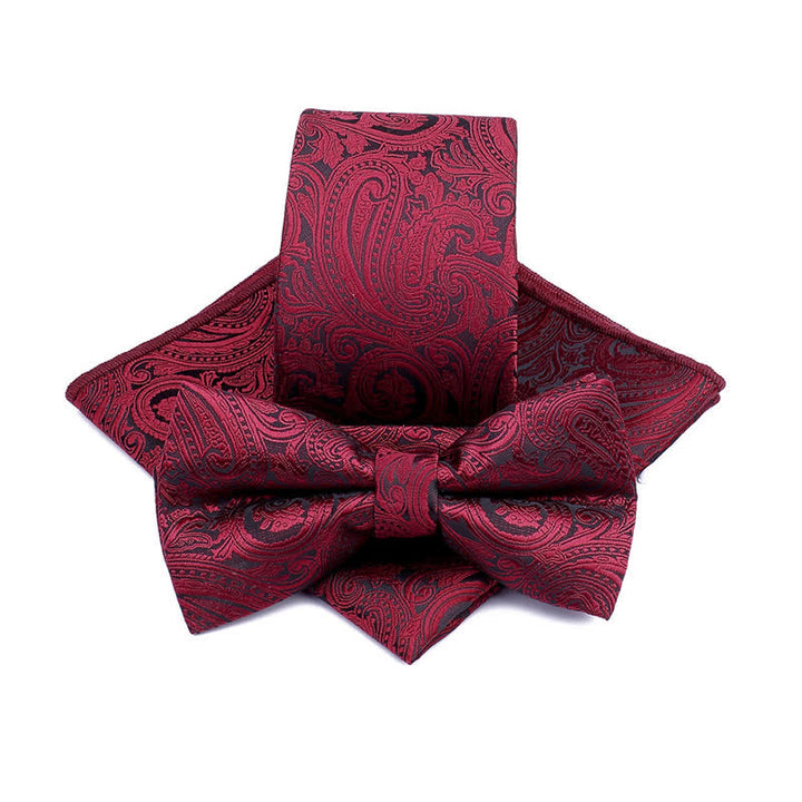 Set di 3 cravatte e papillon da sposo con motivo Paisley da uomo - Borgogna - image 3