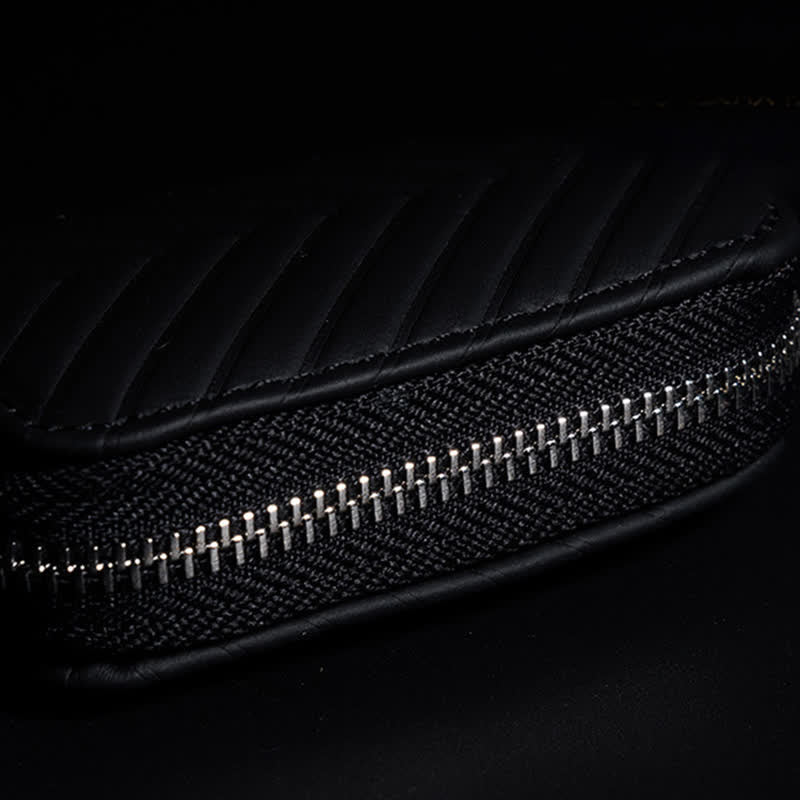 Custodia per chiavi auto in pelle con motivo a V e cerniera multifunzionale - image 6