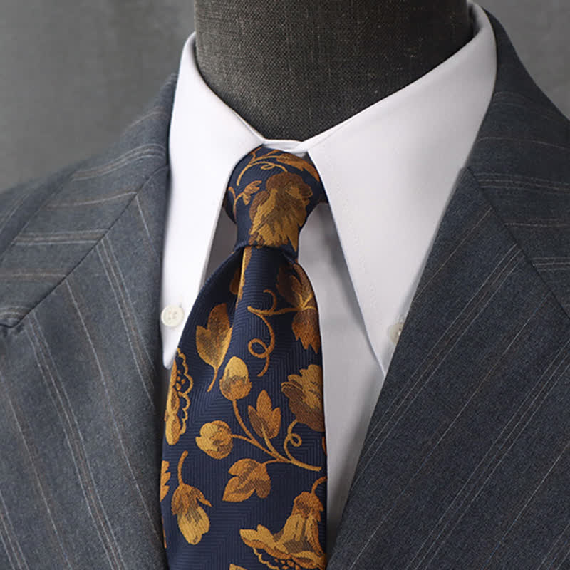 Cravatta da uomo blu navy "Morning Glories" - Blu marino e oro - image 0