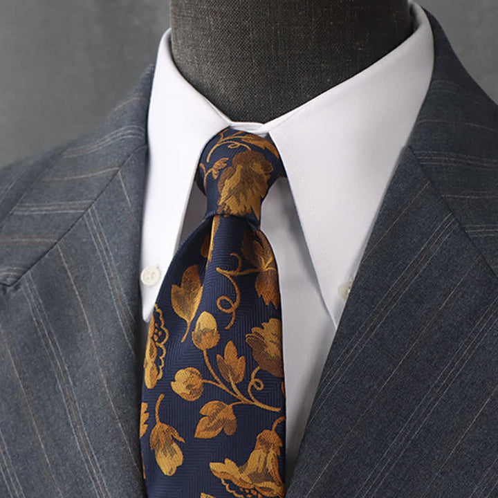 Cravatta da uomo blu navy "Morning Glories" - Blu marino e oro - image 0