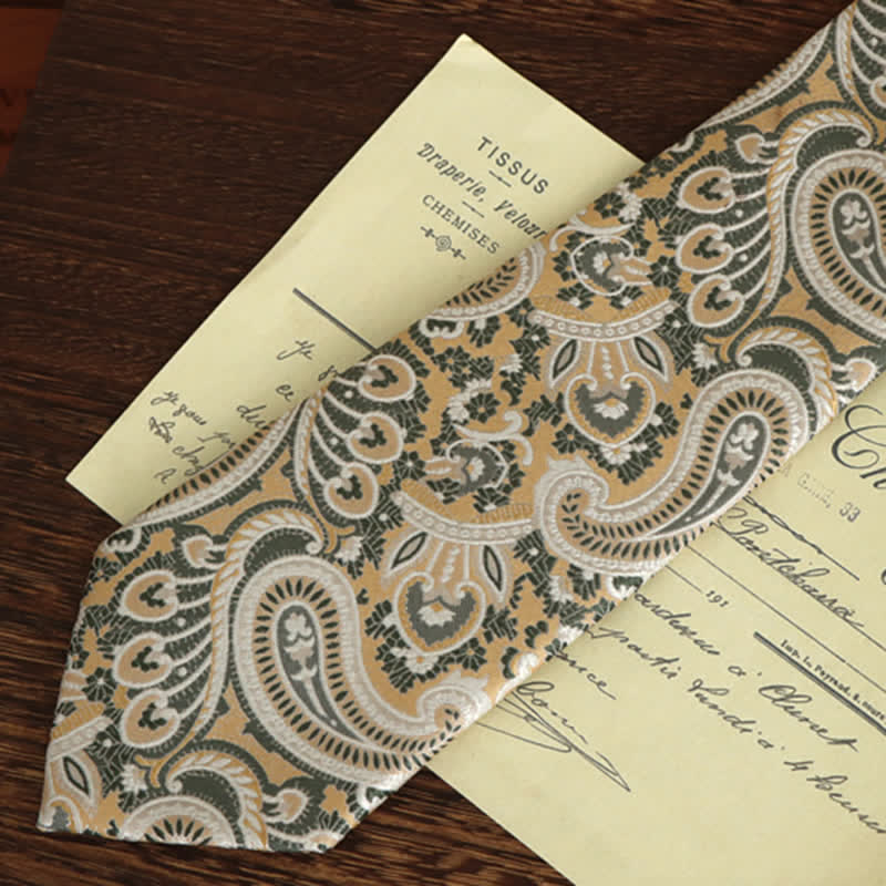 Cravatta da uomo con motivo paisley beige e bianco - Cravatta - image 1
