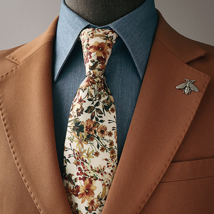 Cravatta casual da uomo con fiori arancioni e avorio