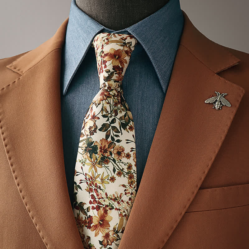 Cravatta casual da uomo con fiori arancioni e avorio - Arancione e avorio - image 0